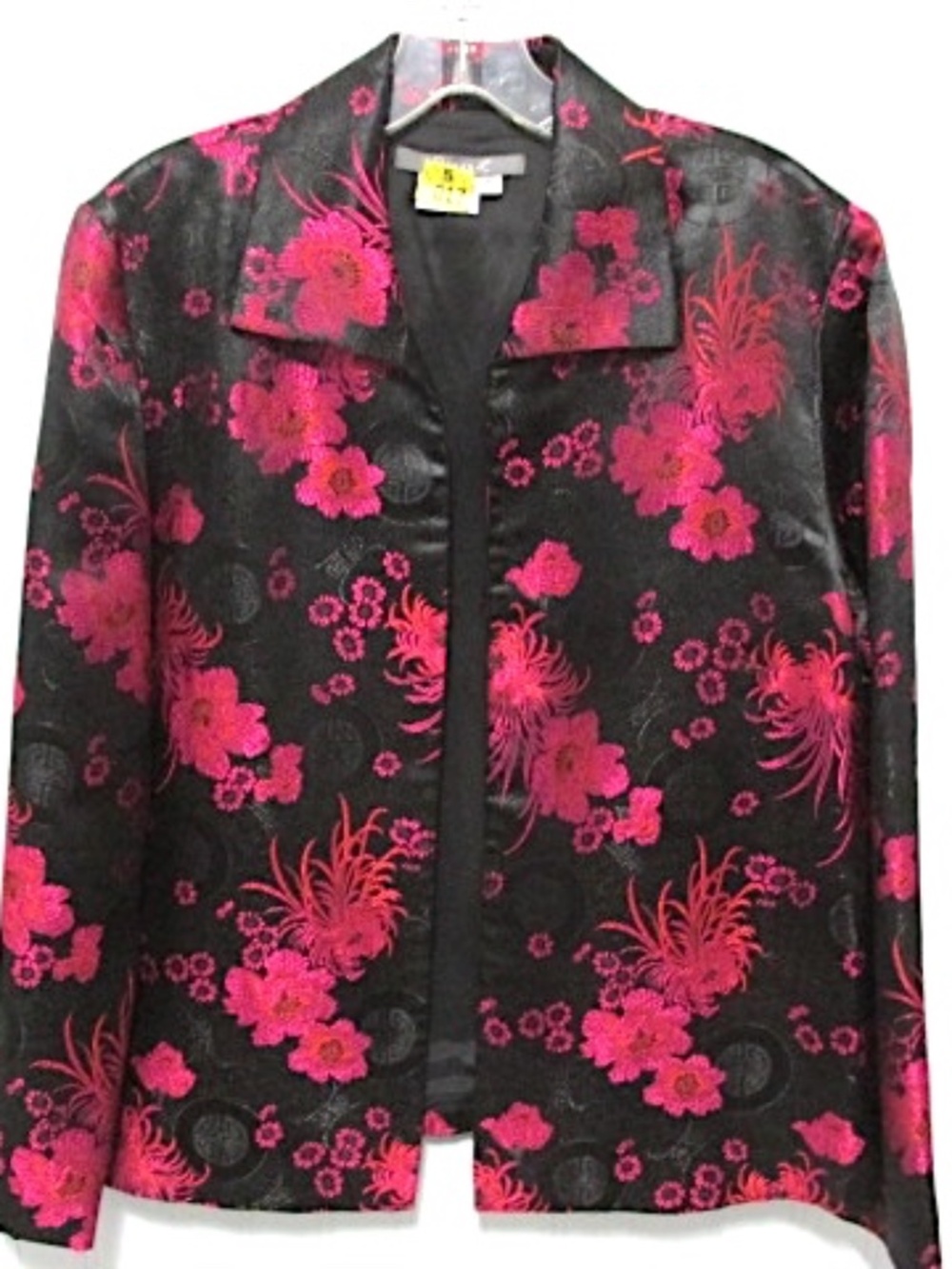 Maggy London VTG Black & Pink Satin Brocade Jacket, Size 10